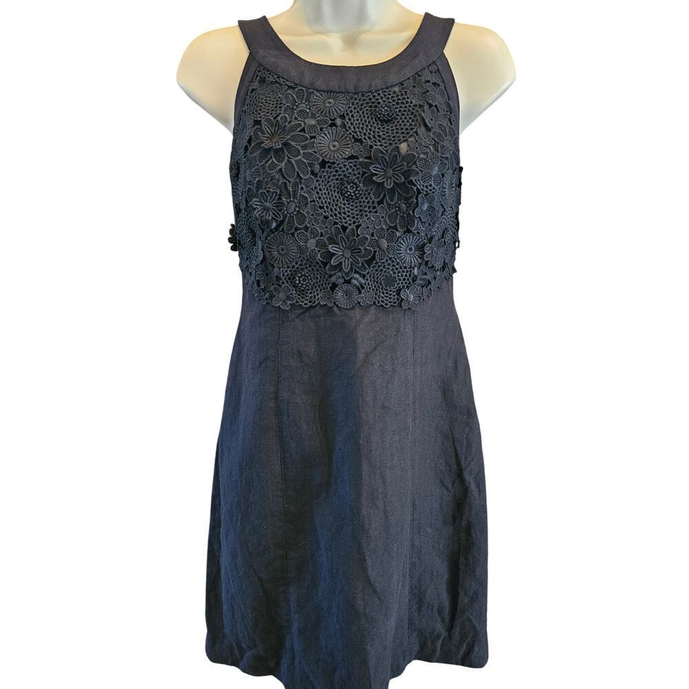 Postmark anthro 3D black floral knit top linen blend midi dress black sz 4 S EUC
